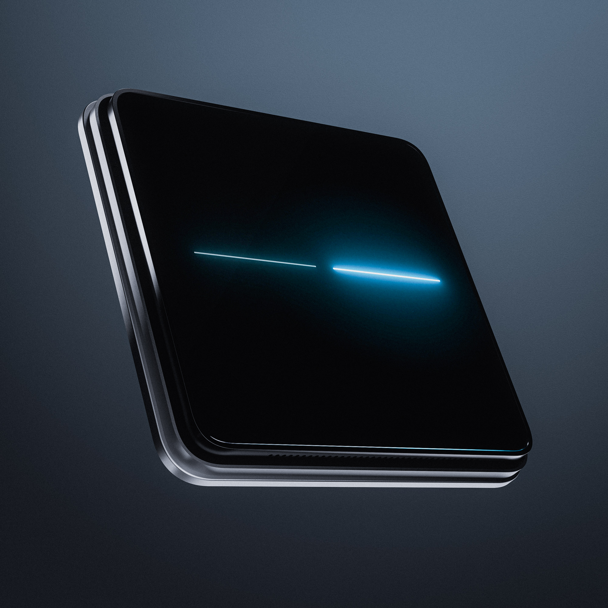 Tap One — the wall-mounted device, its capacitive glass surface lit by a glowing interactive LED light bar